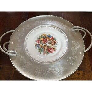 Triumph Limoges 22K White Gold Porcelain Hammered Aluminum Farberware Plate VTG‎